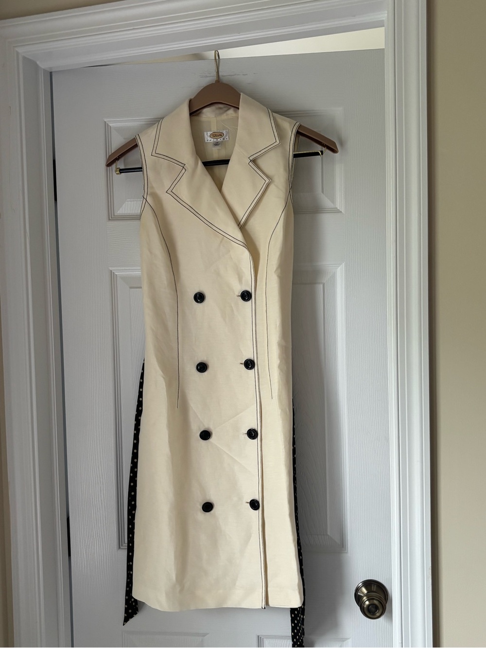 Talbots Cream Sleeveless Double-Breasted Silk and Linen Dress